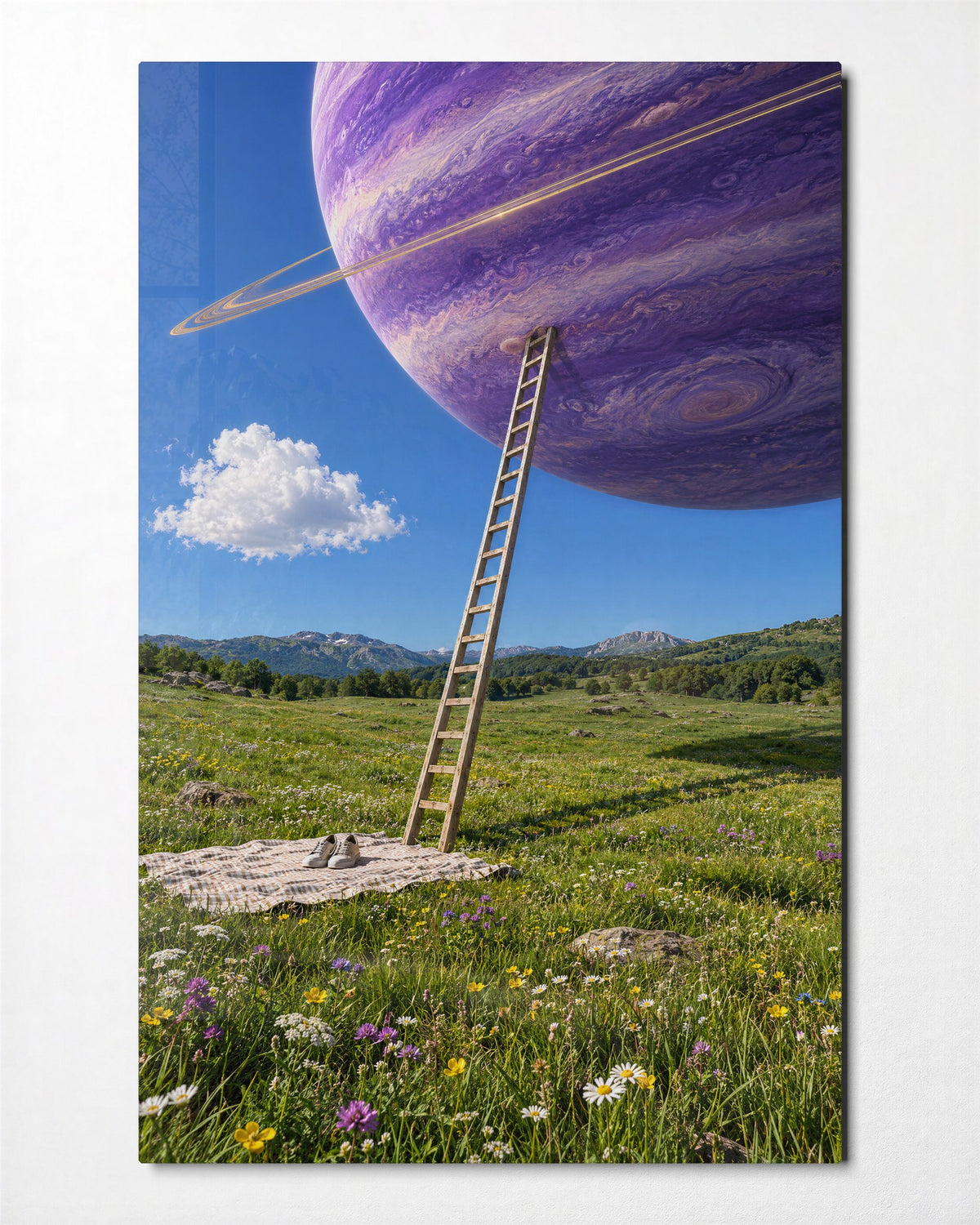 Climb Toward a Purple World glass wall art, front view