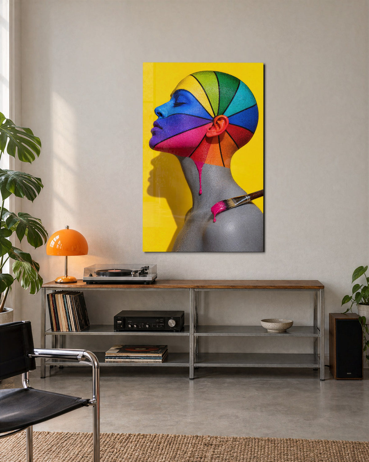 Painting the Profile glass wall art, lifestyle view