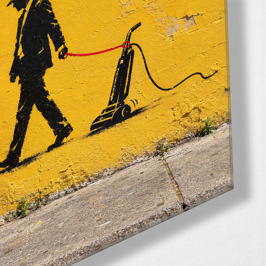 Vacuum Takes a Stroll glass wall art, corner view