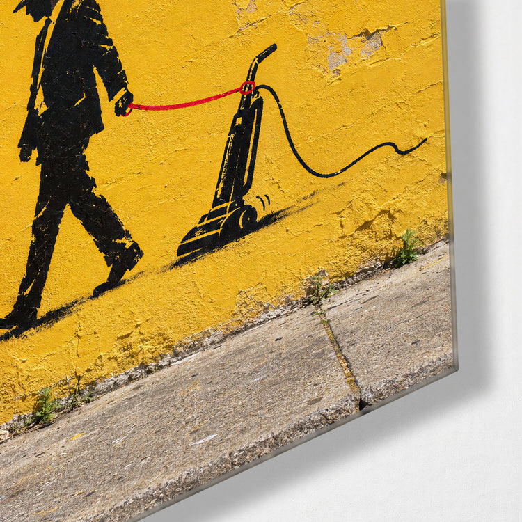 Vacuum Takes a Stroll glass wall art, corner view