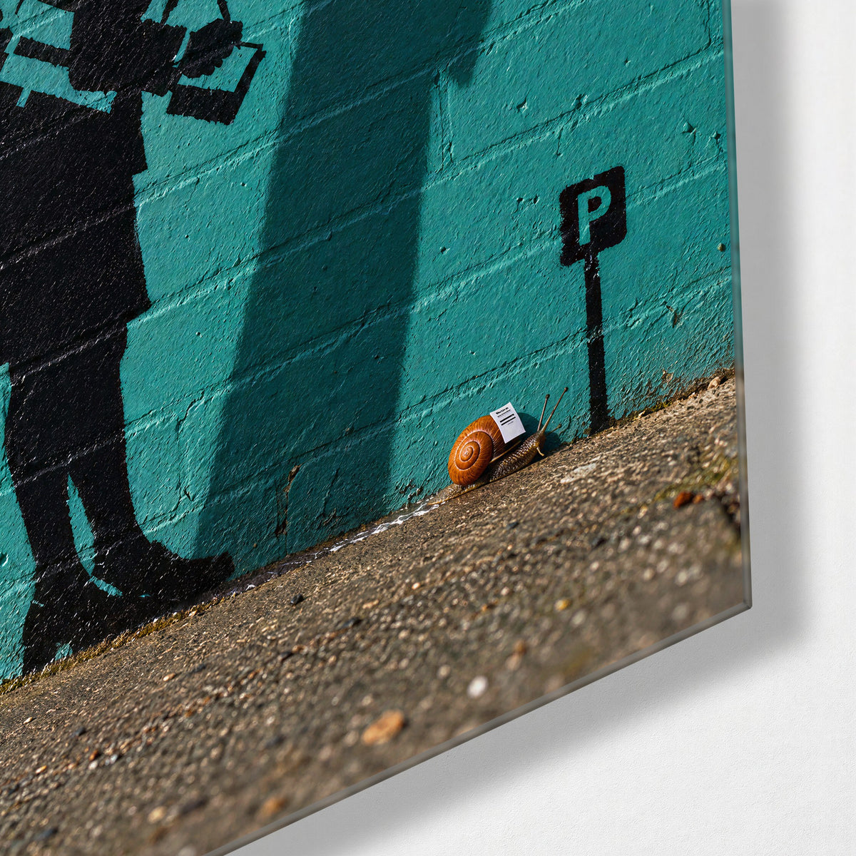 Parking Ticket for a Snail glass wall art, corner view