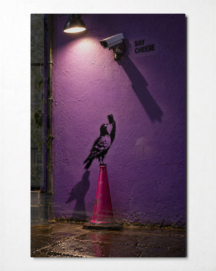 Smile for the Lens glass wall art, front view