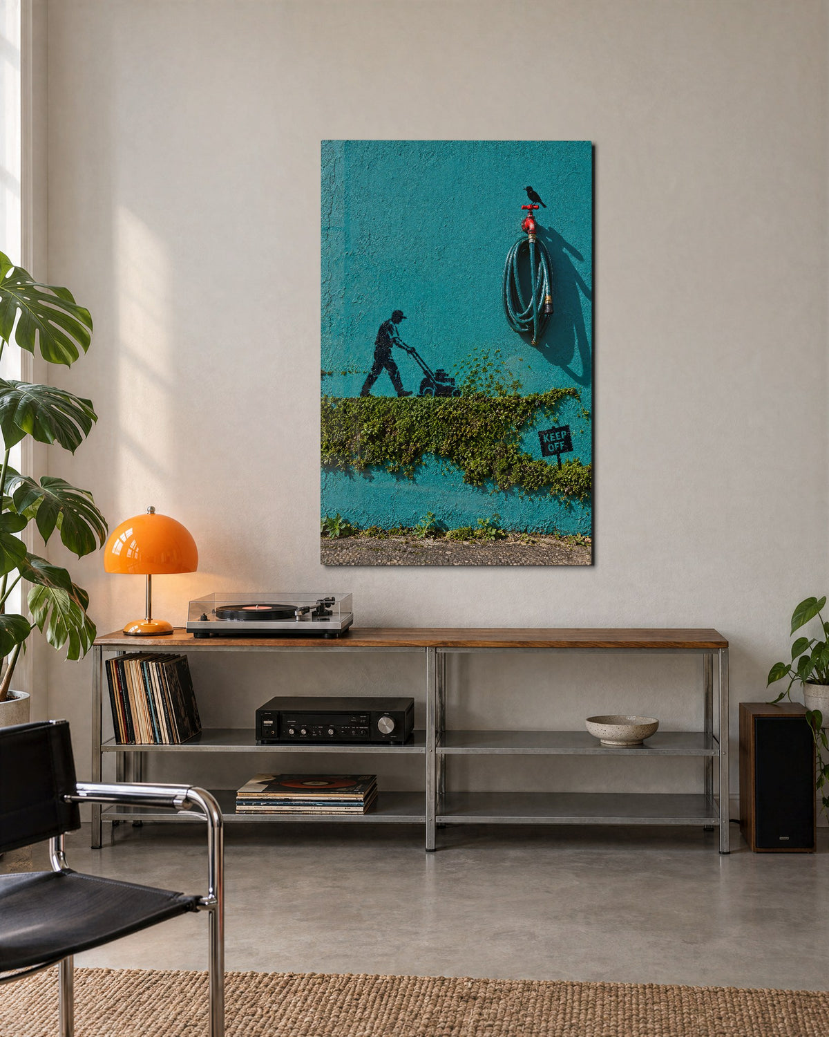Mowing the Wall glass wall art, lifestyle view