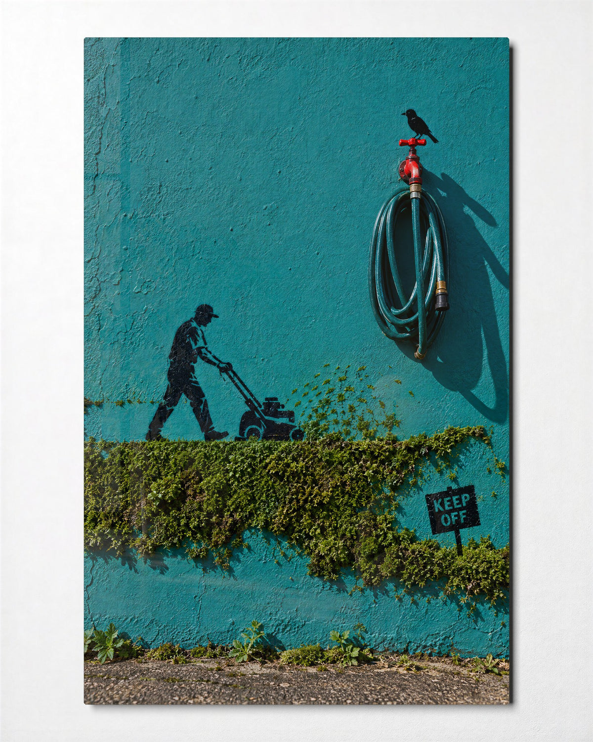 Mowing the Wall glass wall art, front view
