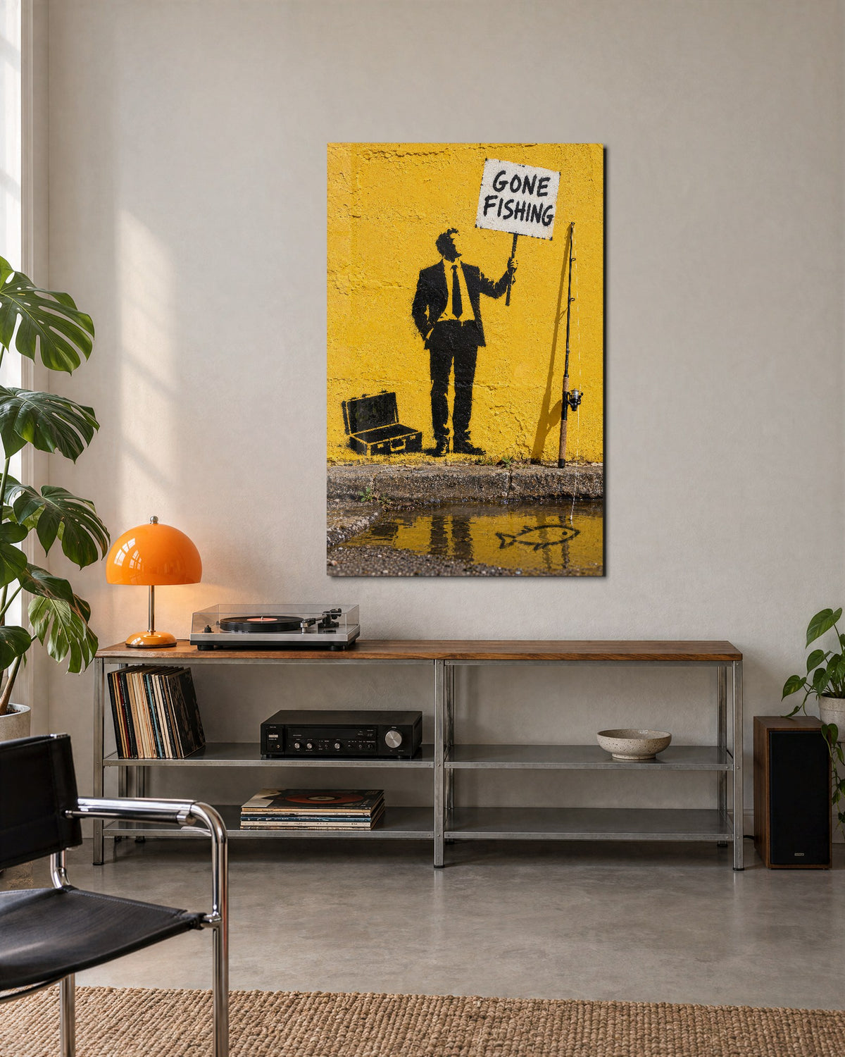 Out of Office, Suit On glass wall art, lifestyle view