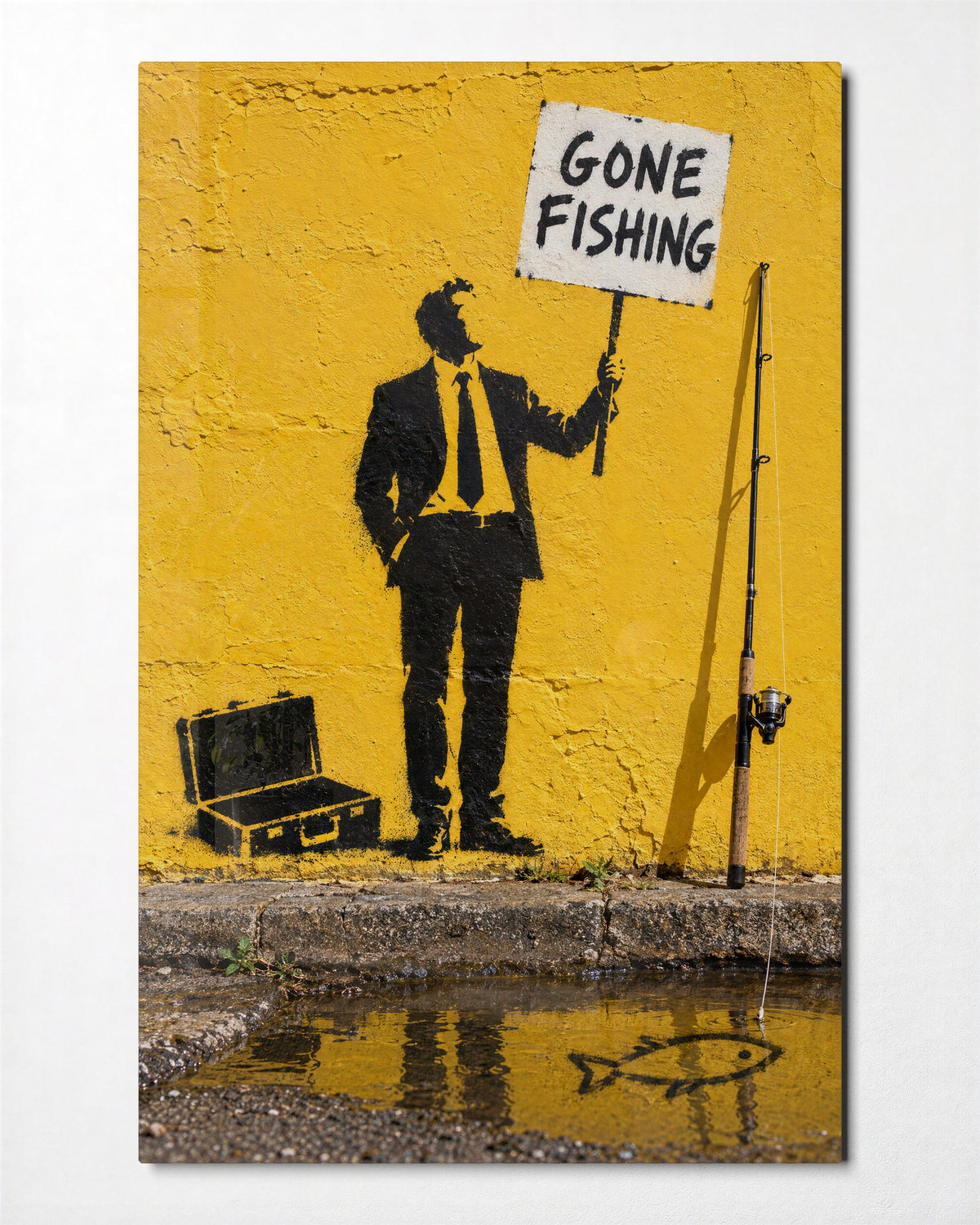 Out of Office, Suit On glass wall art, front view