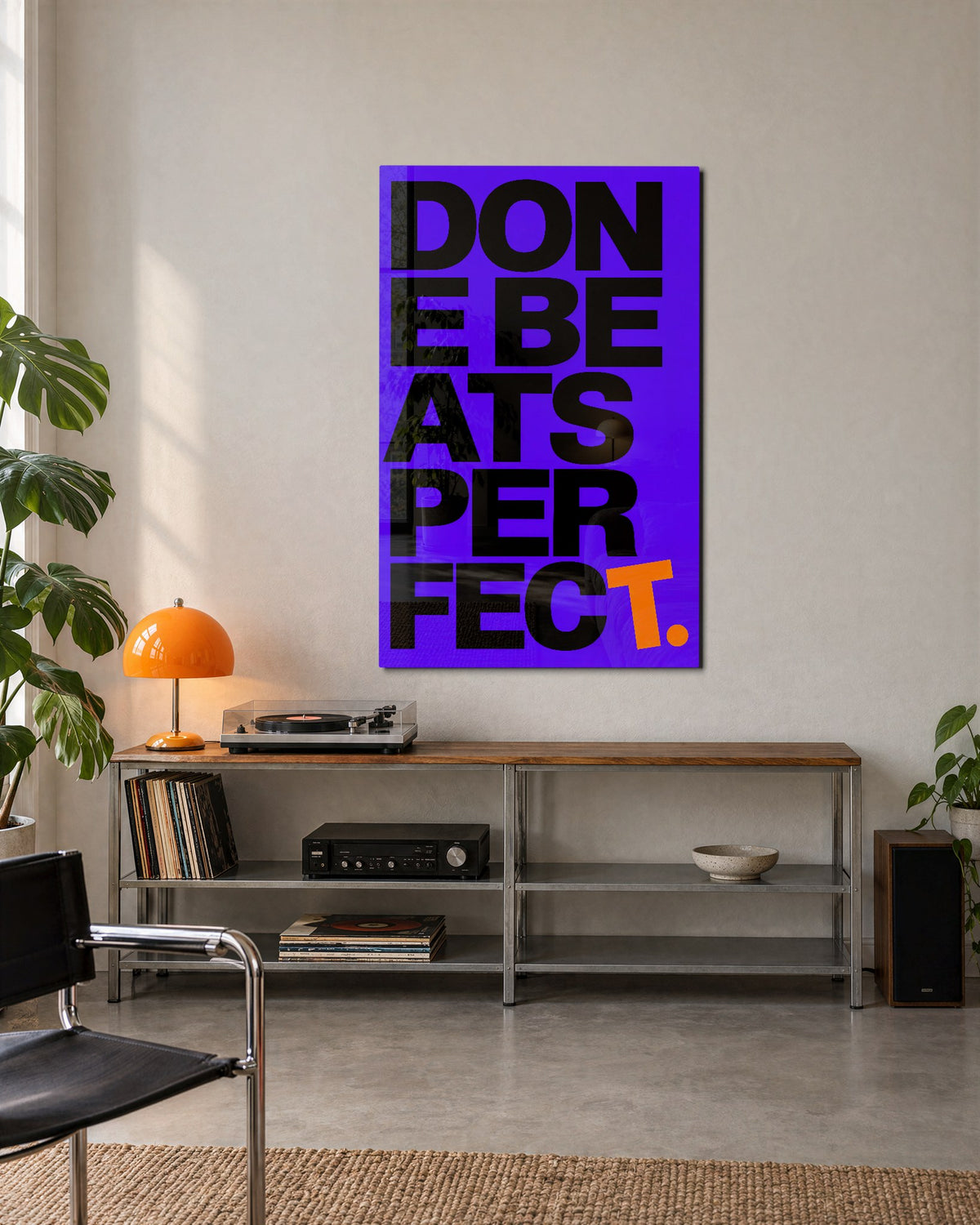 Black Type, Violet Box glass wall art, lifestyle view