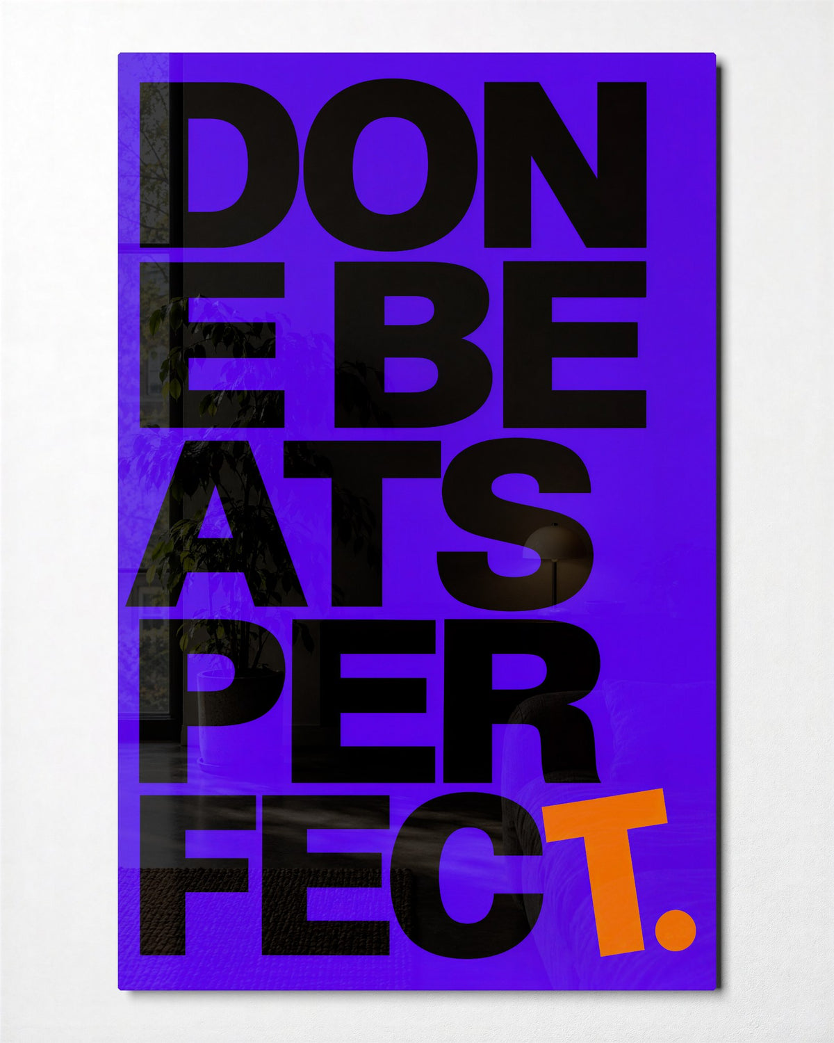 Black Type, Violet Box glass wall art, front view