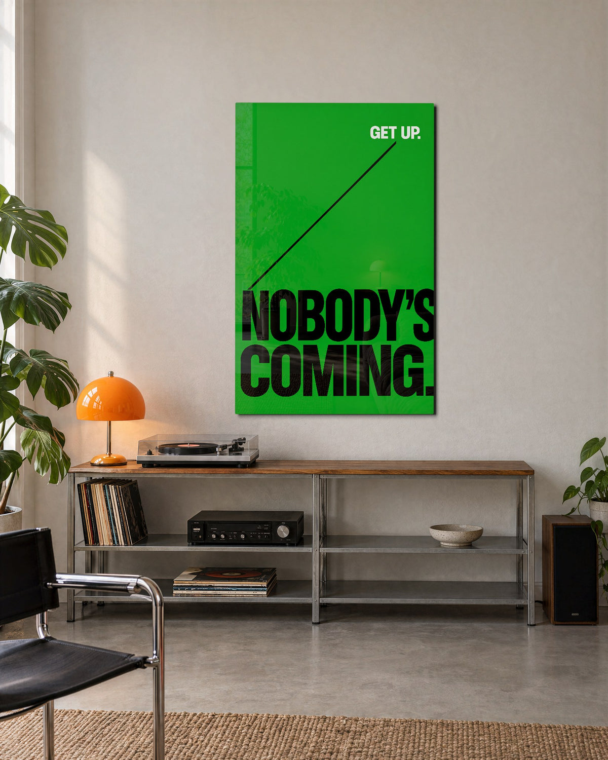 Tough Love in Capital Letters glass wall art, lifestyle view