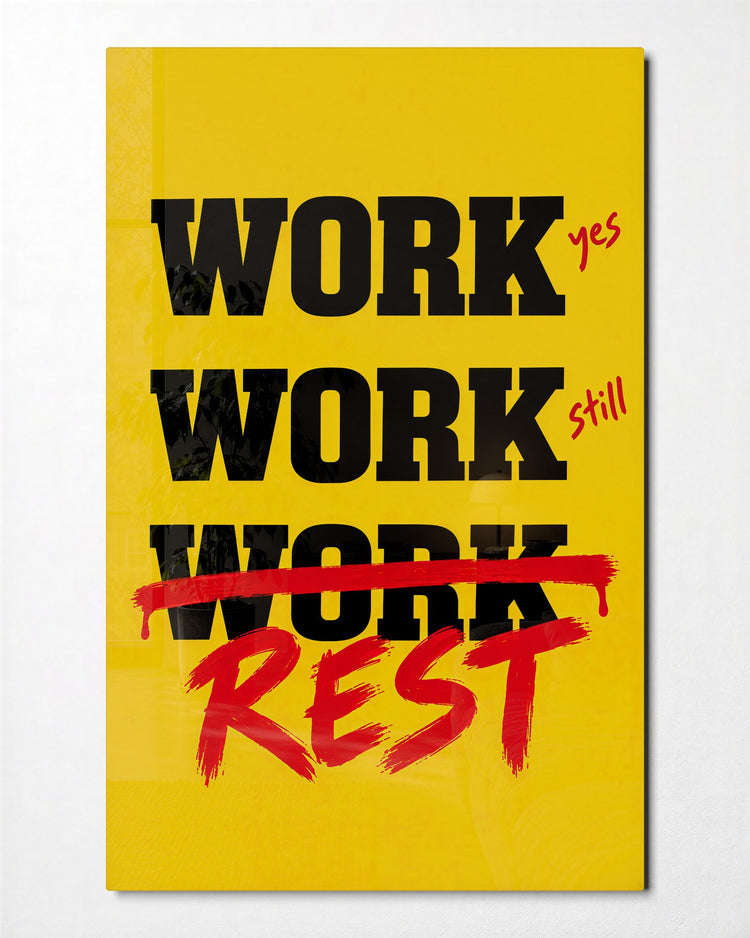 Out of Office Memo glass wall art, front view