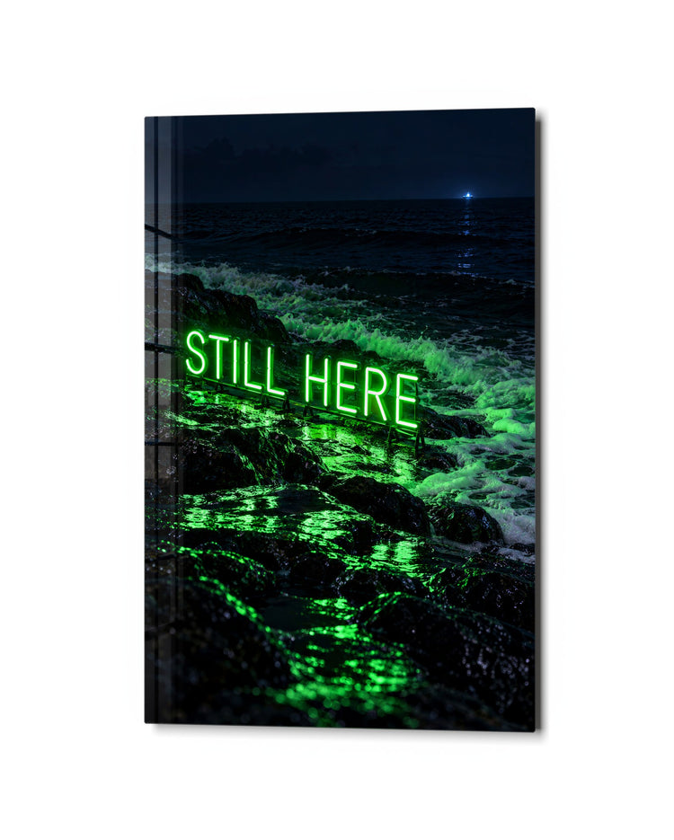 A Green Line of Light glass wall art, studio view