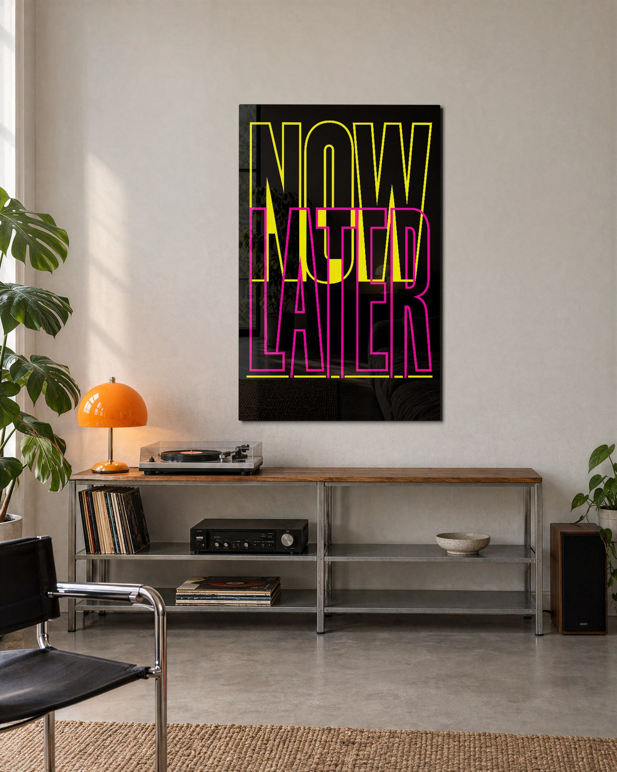 Tall Words Fighting for Room glass wall art, lifestyle view