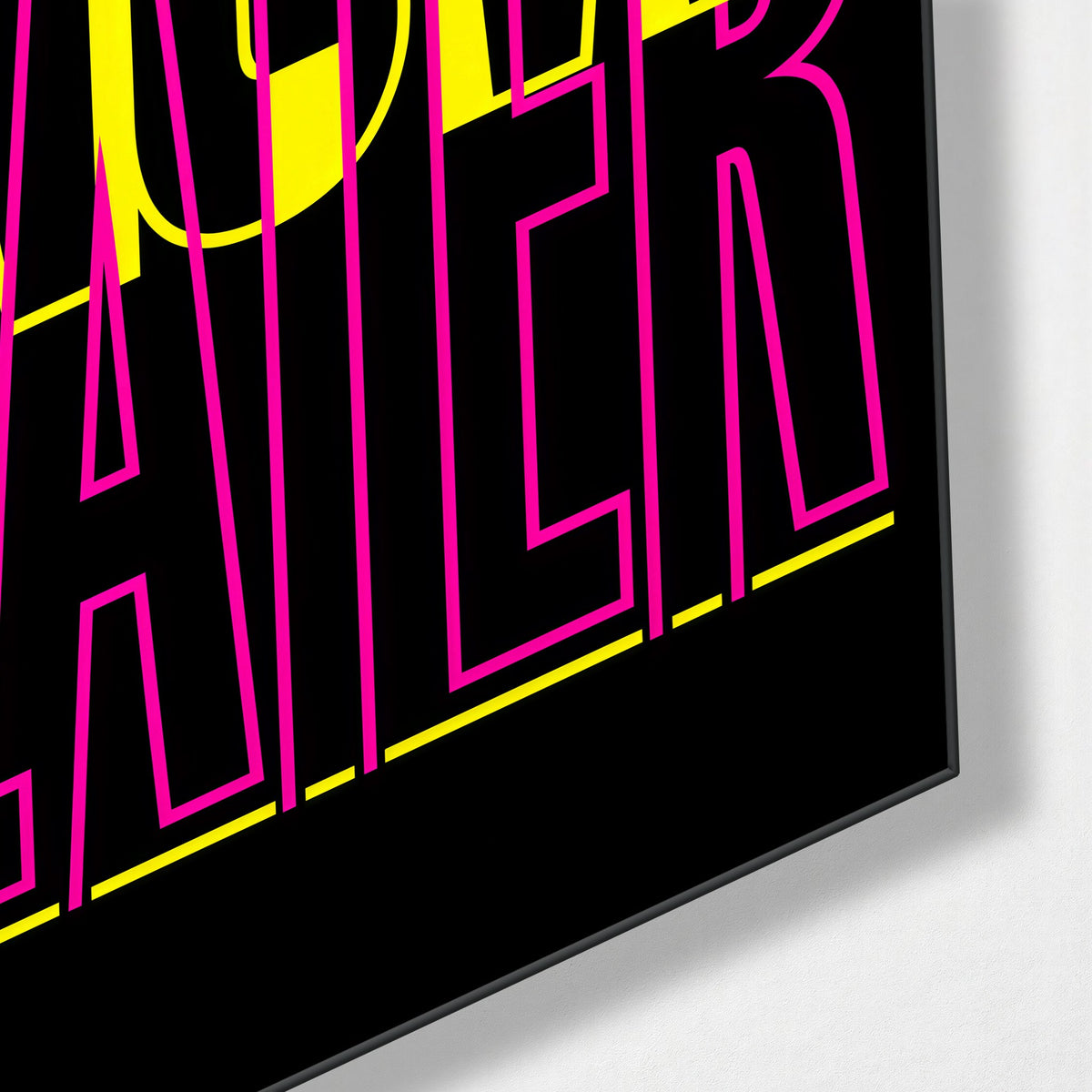Tall Words Fighting for Room glass wall art, corner view