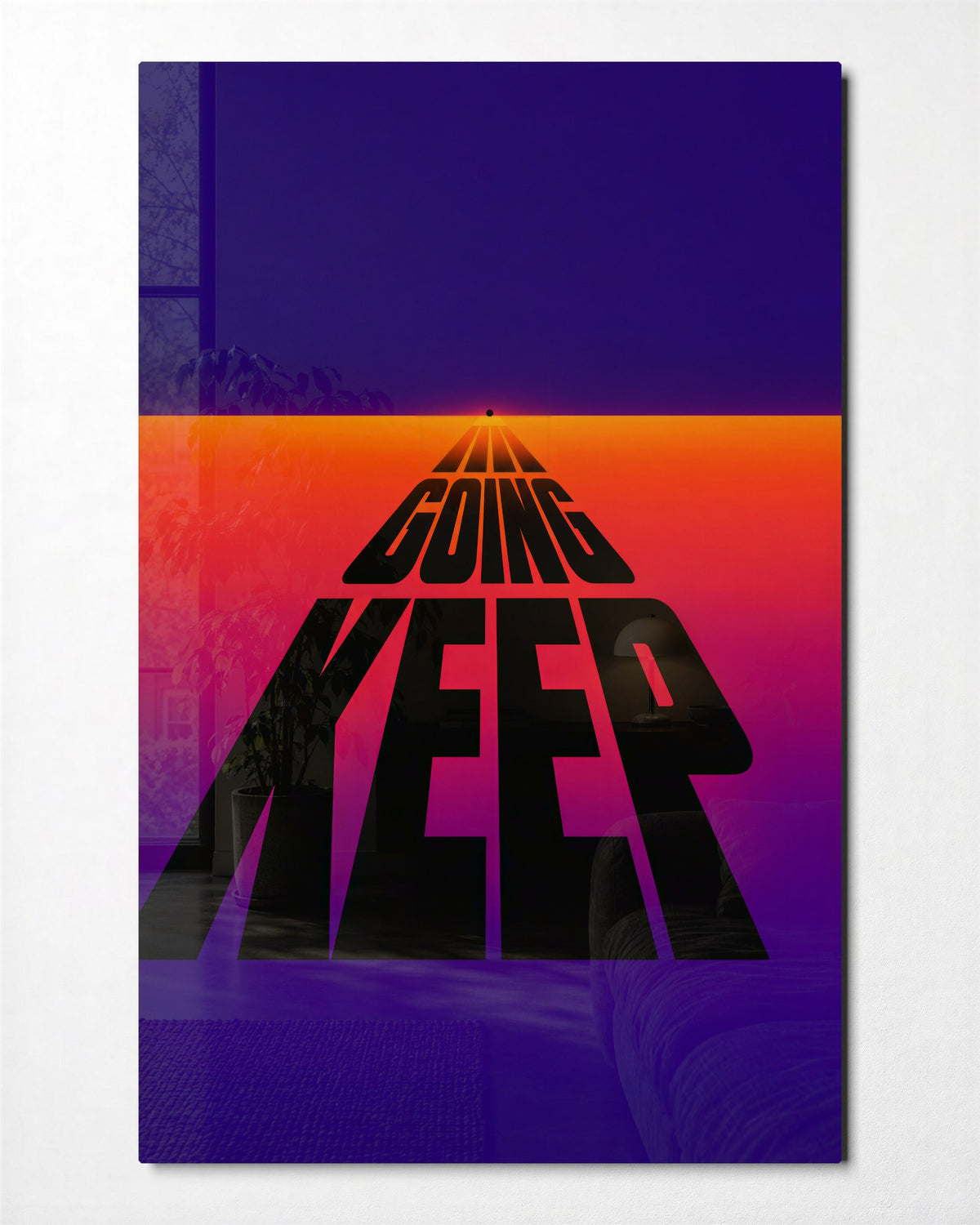 Words Run to the Horizon glass wall art, front view