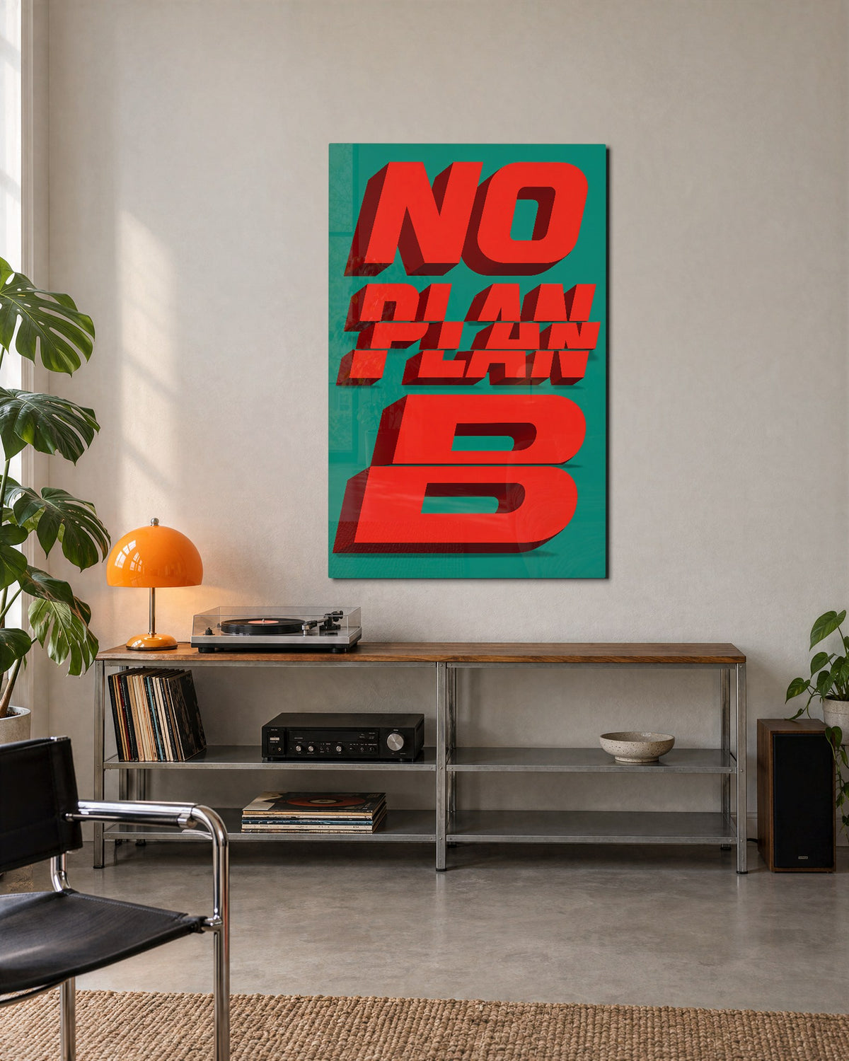 Red Letters, Sliced glass wall art, lifestyle view