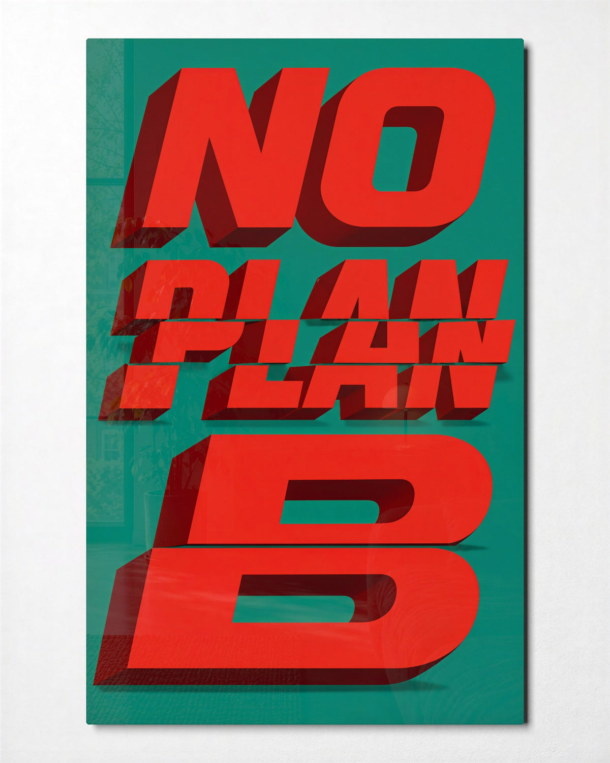 Red Letters, Sliced glass wall art, front view