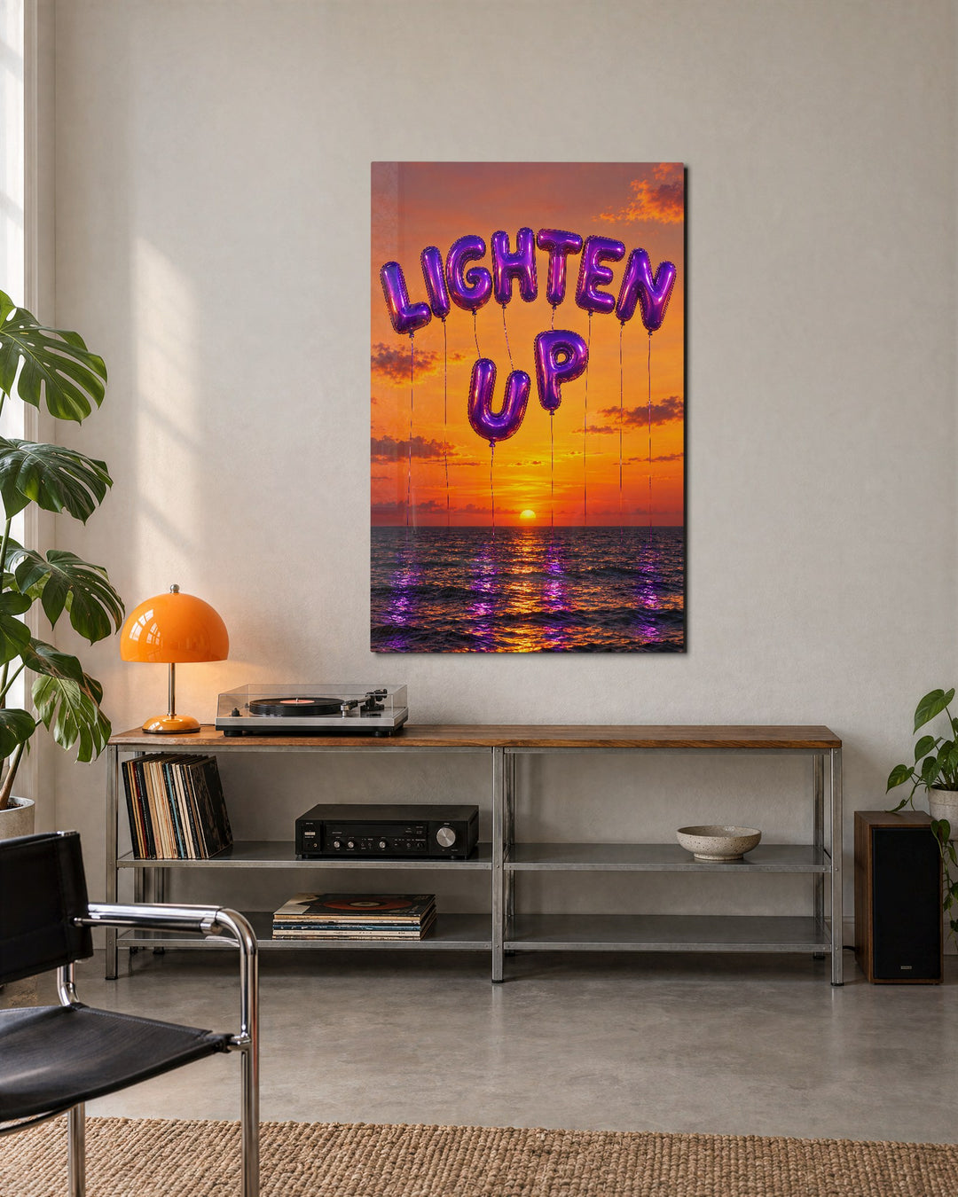 Inflated Words Over the Sea glass wall art, lifestyle view