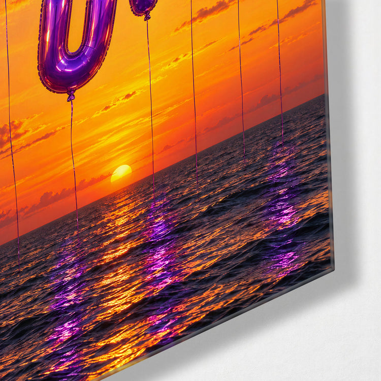 Inflated Words Over the Sea glass wall art, corner view