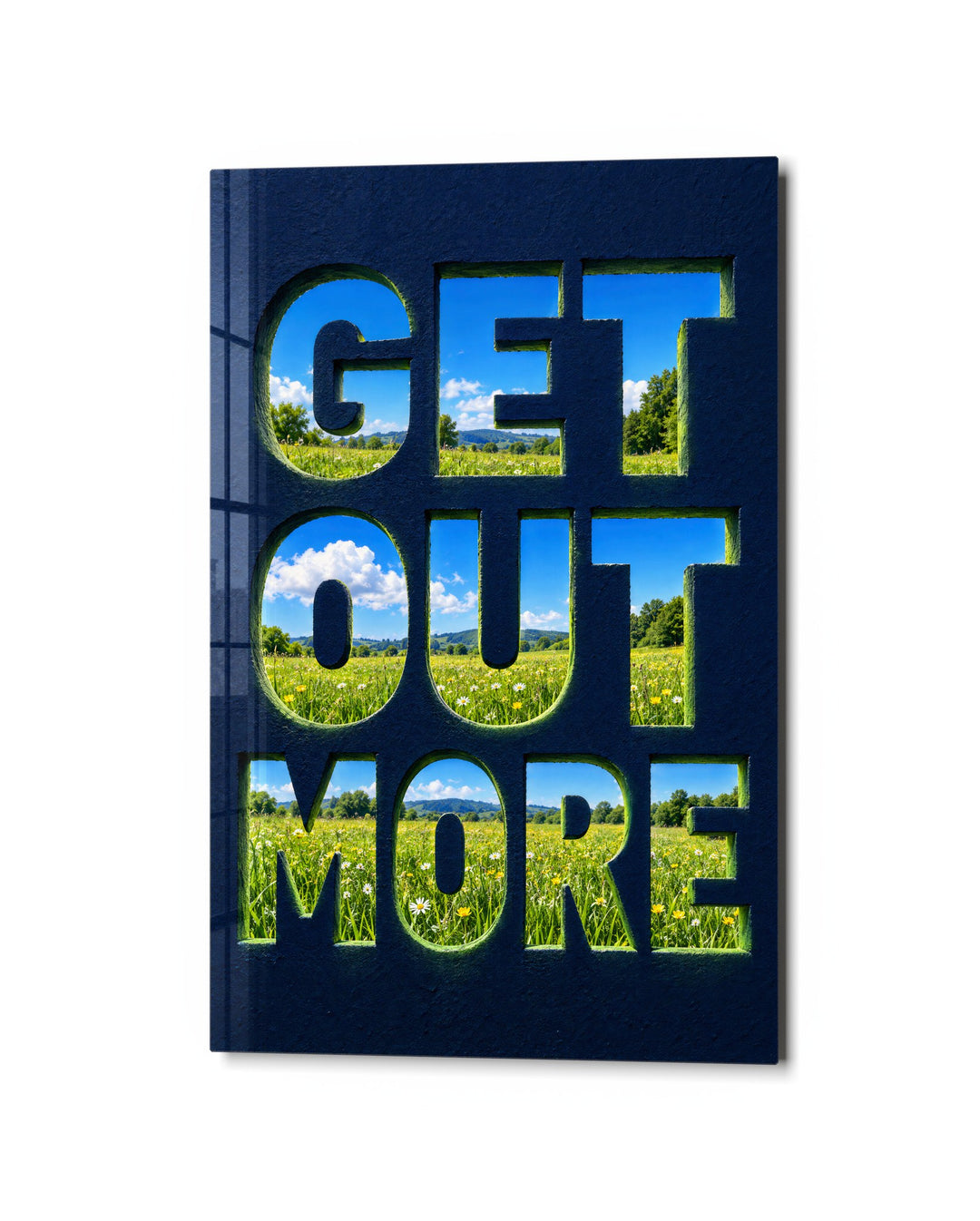 Letters Cut Like a Window glass wall art, studio view