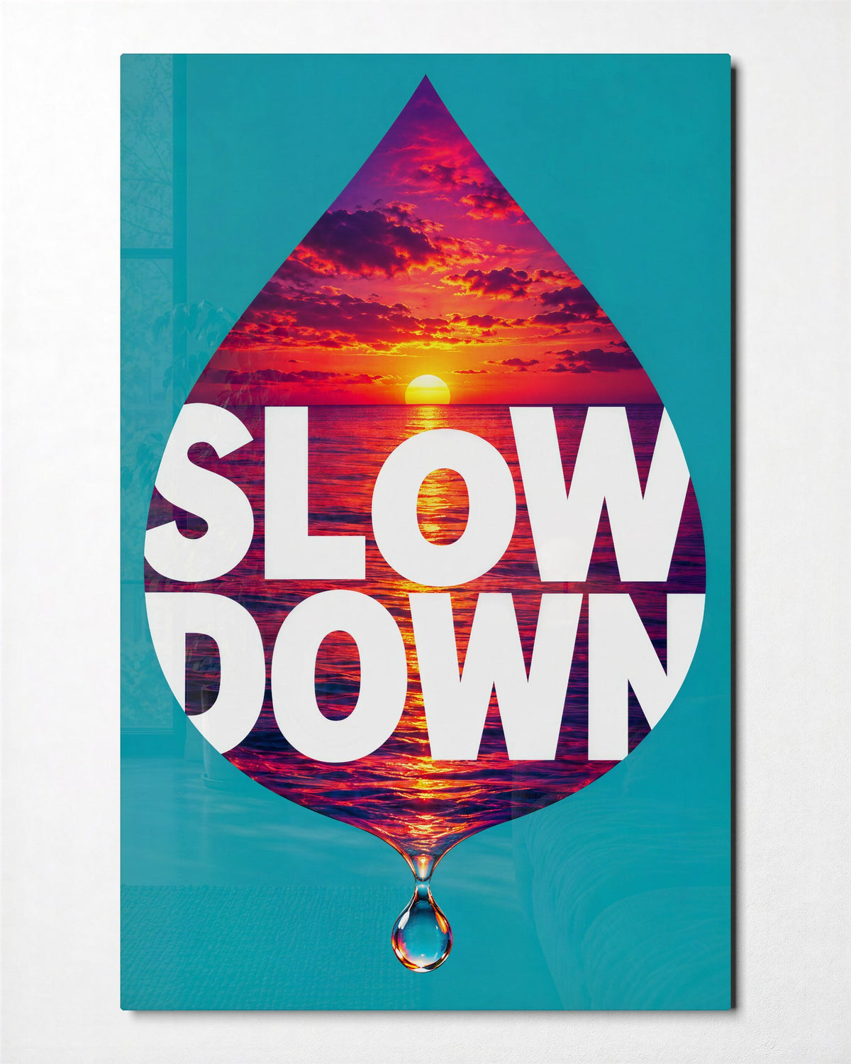 Sunset Inside a Droplet glass wall art, front view