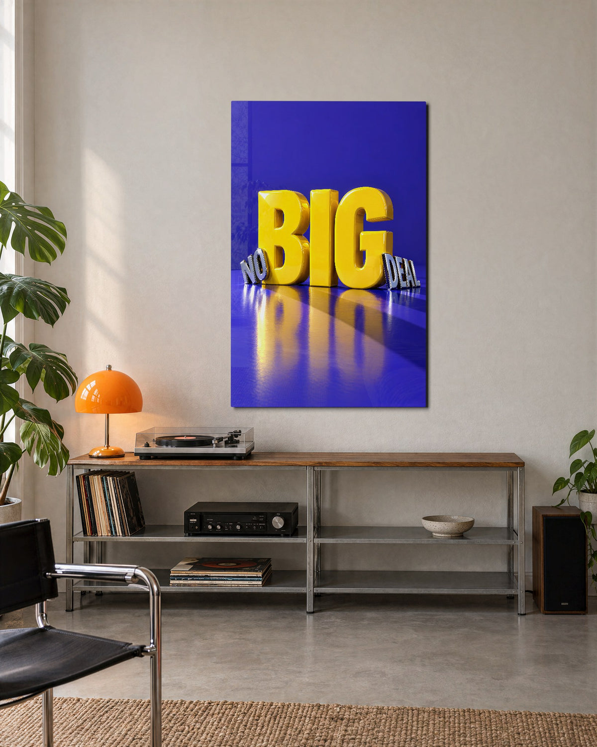The Loud Middle Word glass wall art, lifestyle view