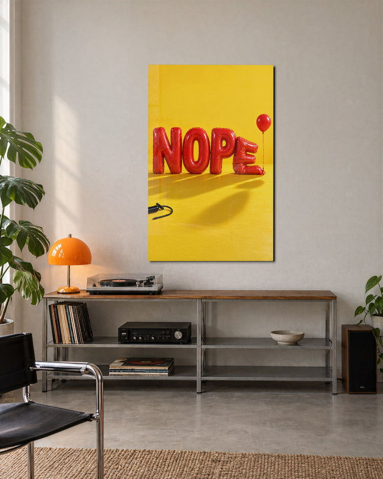 Red Letters, Slow Leak glass wall art, lifestyle view