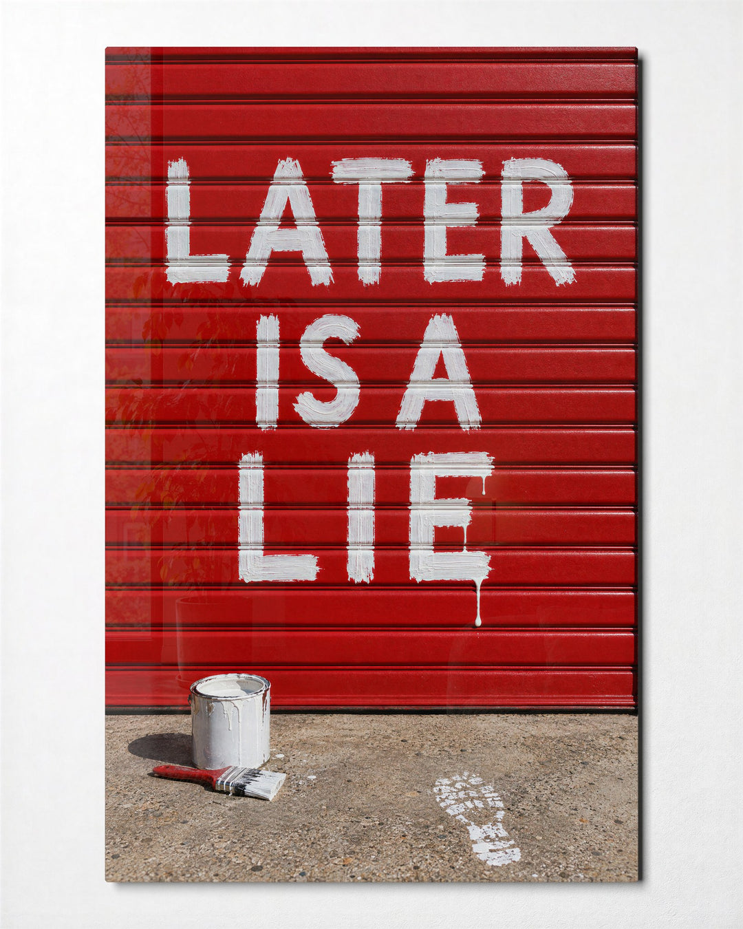 Message on a Red Shutter glass wall art, front view