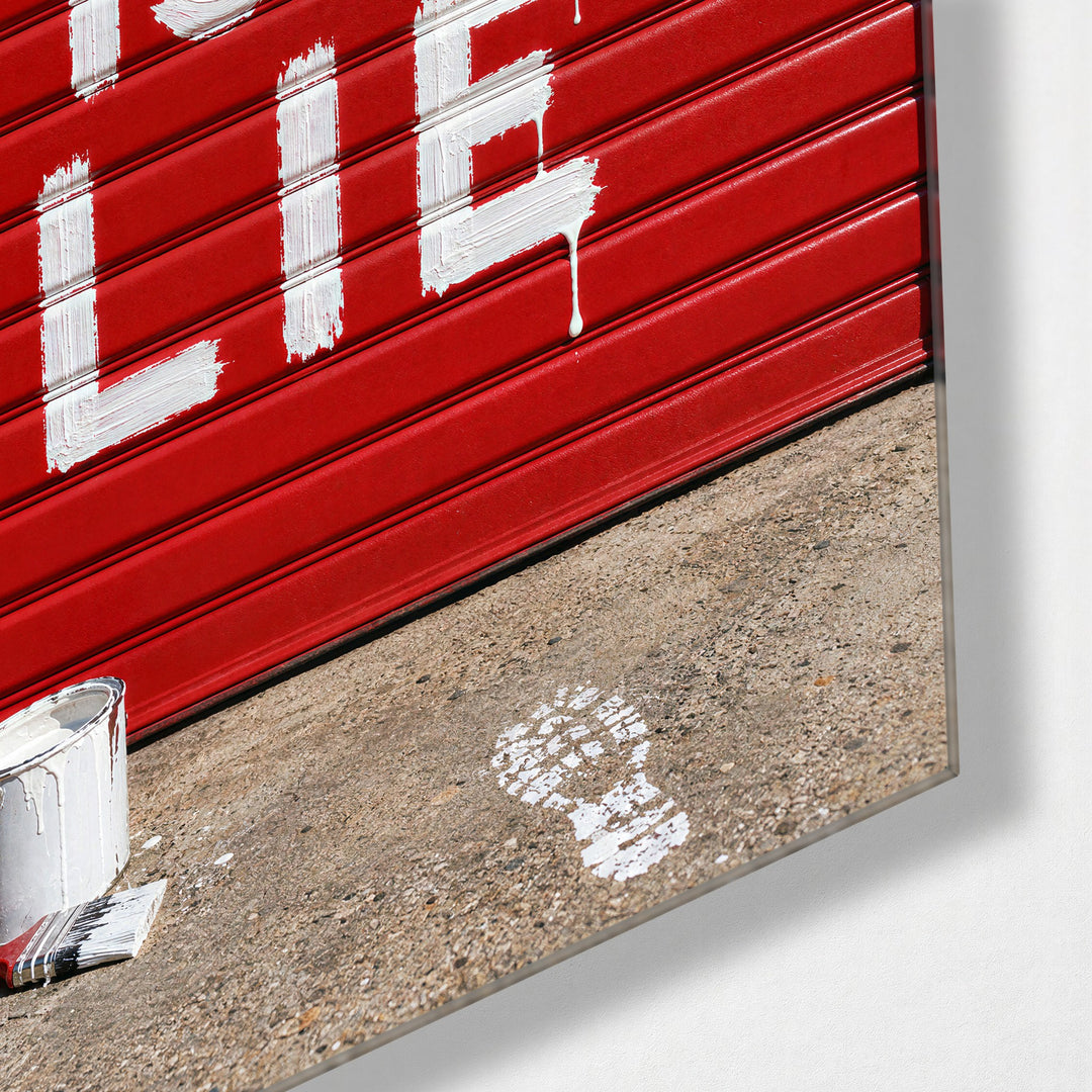 Message on a Red Shutter glass wall art, corner view