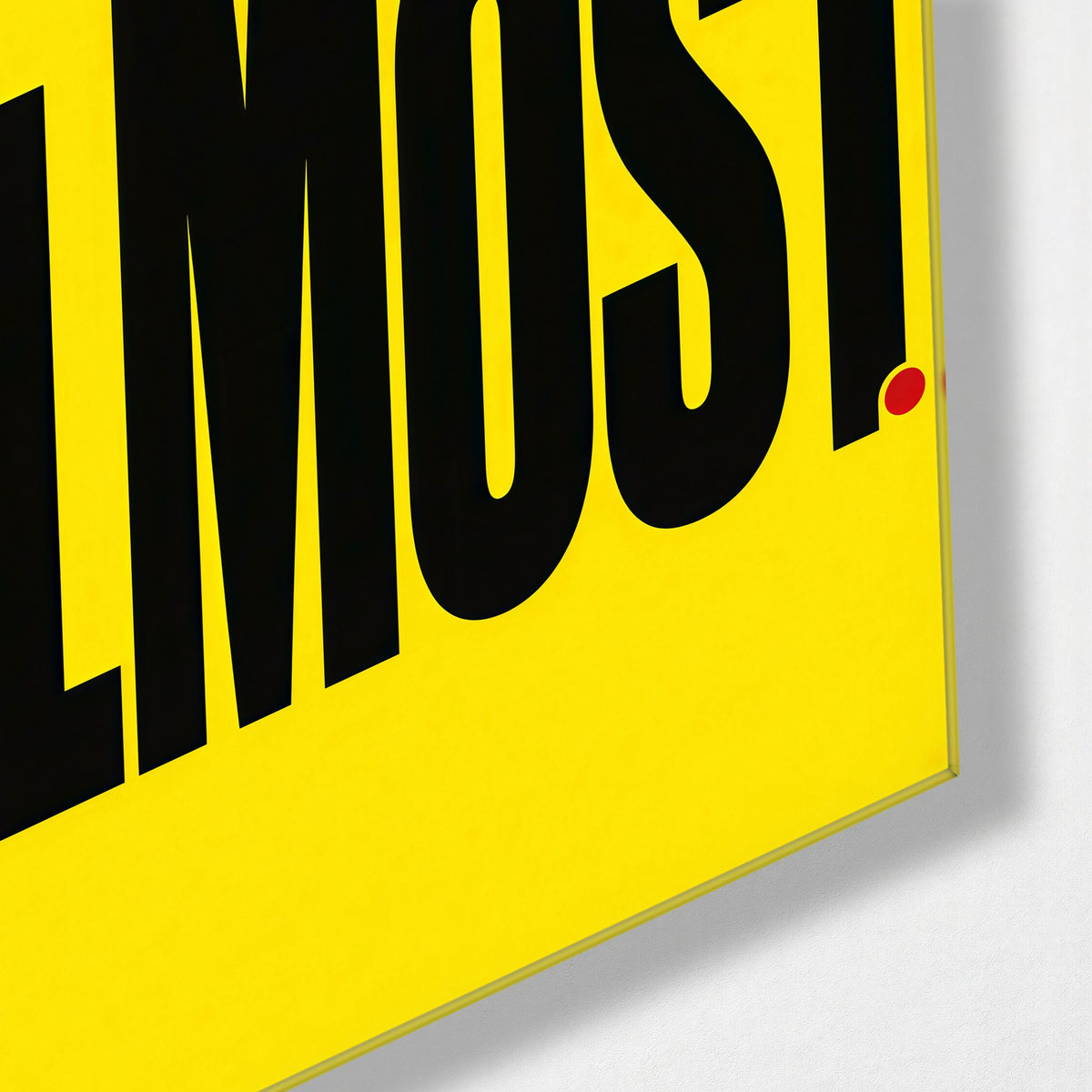 A Red Arrow on Yellow glass wall art, corner view