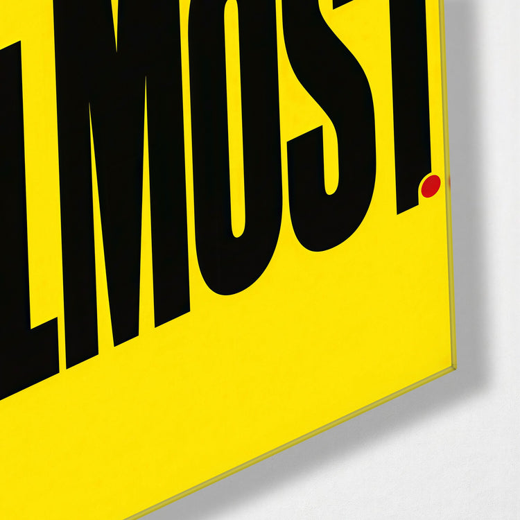 A Red Arrow on Yellow glass wall art, corner view