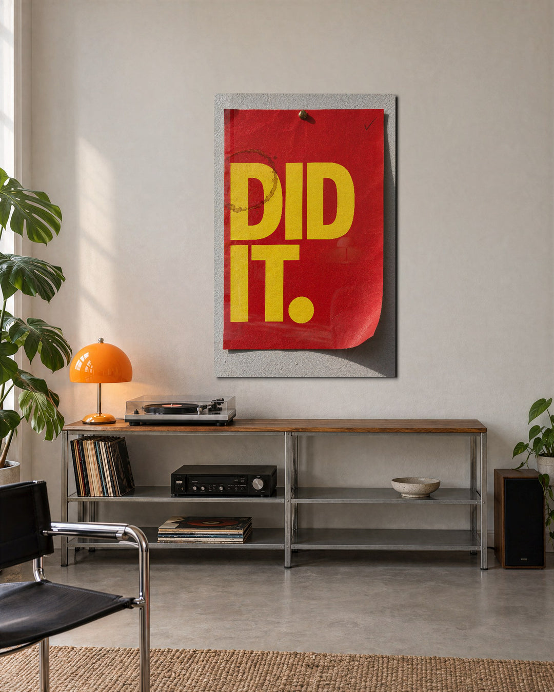 Coffee Ring Victory glass wall art, lifestyle view