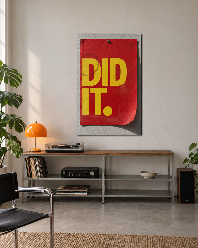 Coffee Ring Victory glass wall art, lifestyle view