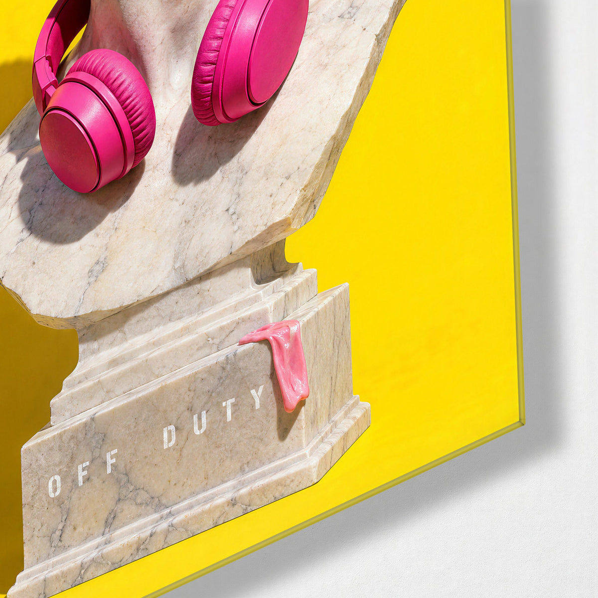 Retired Marble Man glass wall art, corner view