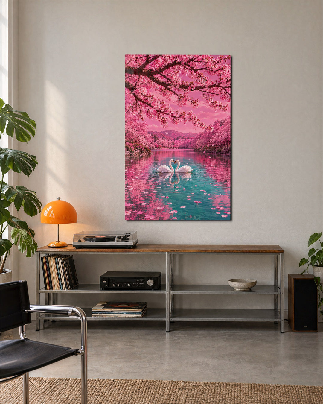 White Pair, Heart of Water glass wall art, lifestyle view