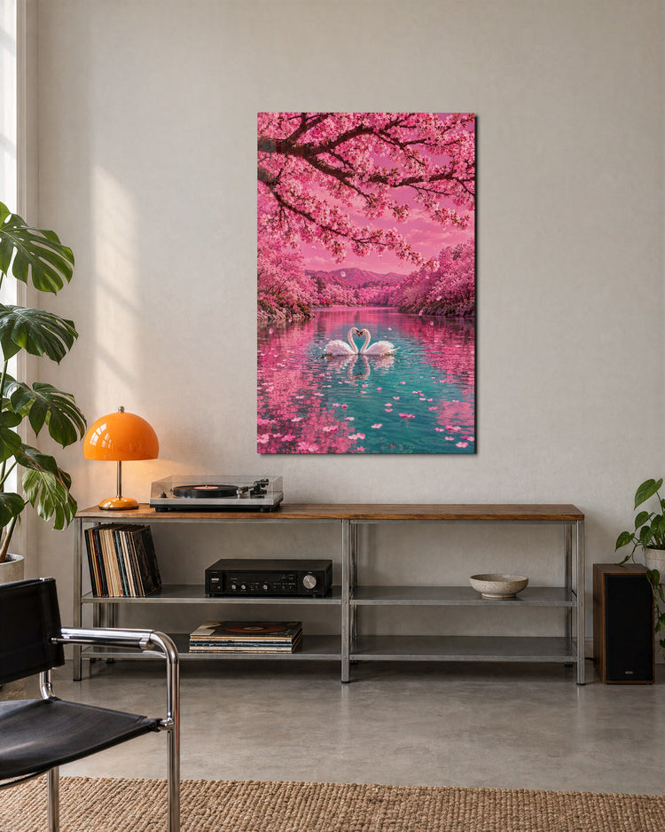 White Pair, Heart of Water glass wall art, lifestyle view