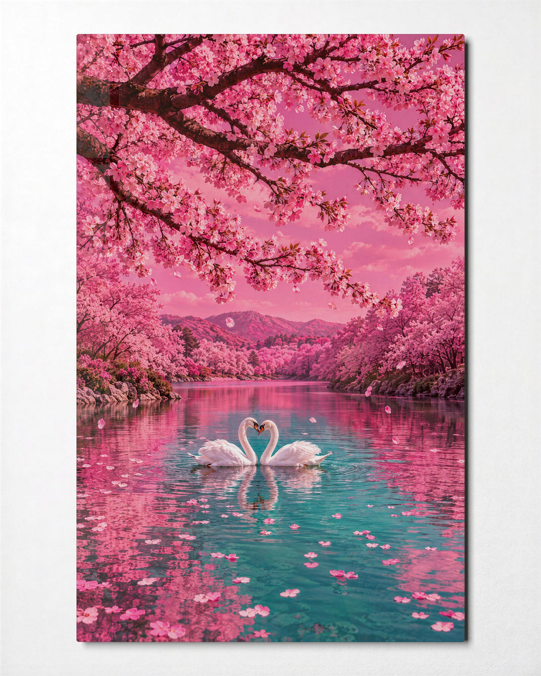 White Pair, Heart of Water glass wall art, front view