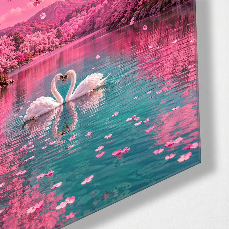 White Pair, Heart of Water glass wall art, corner view