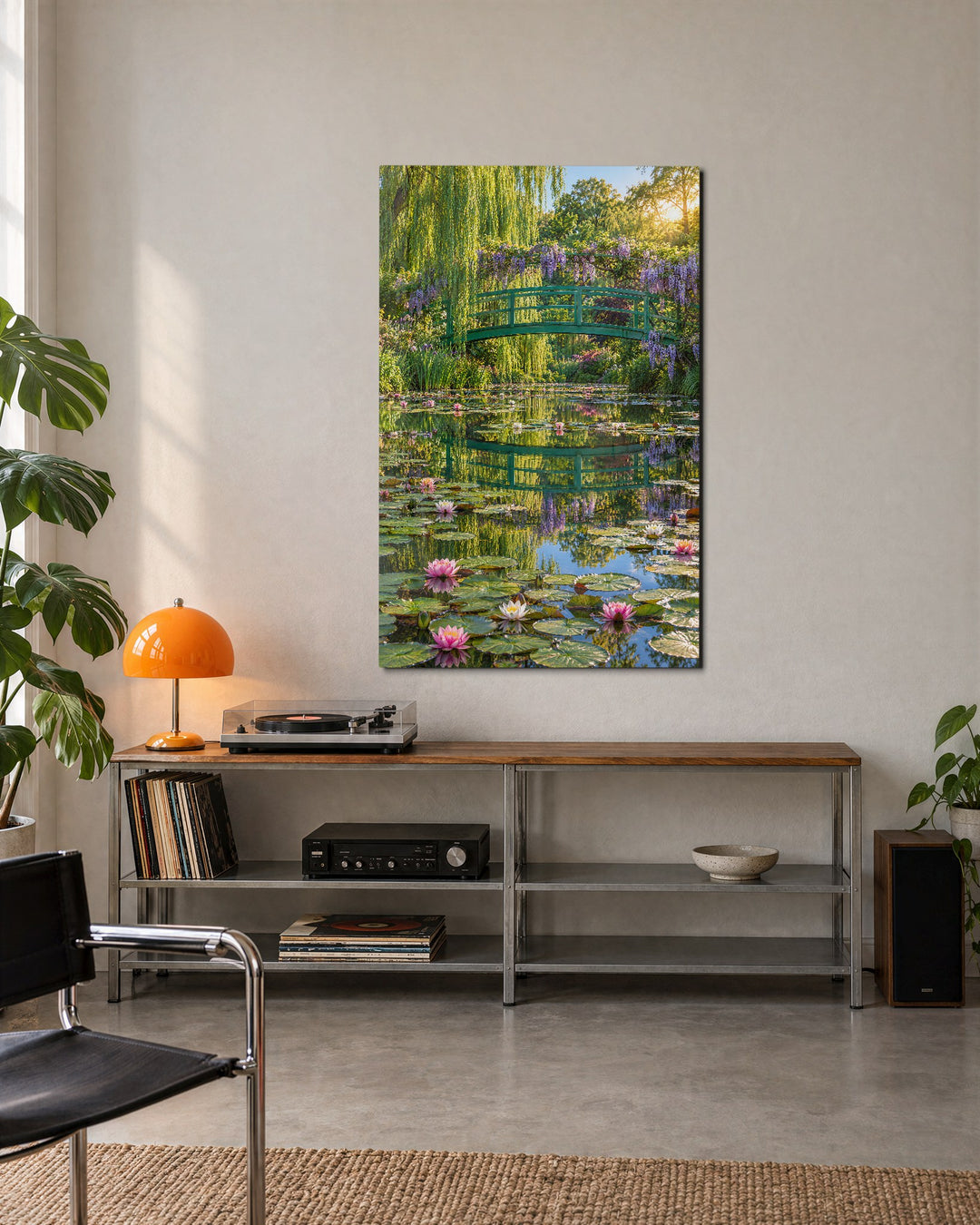 Arched Walkway, Willow, Wisteria glass wall art, lifestyle view