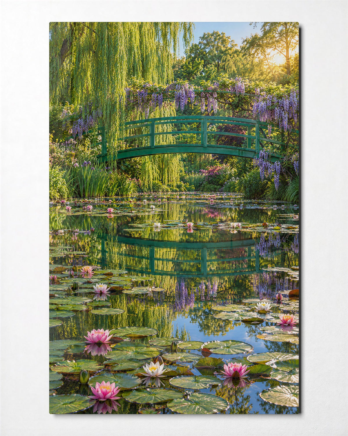 Arched Walkway, Willow, Wisteria glass wall art, front view