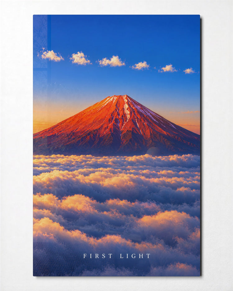 Daybreak on the Red Mountain glass wall art, front view