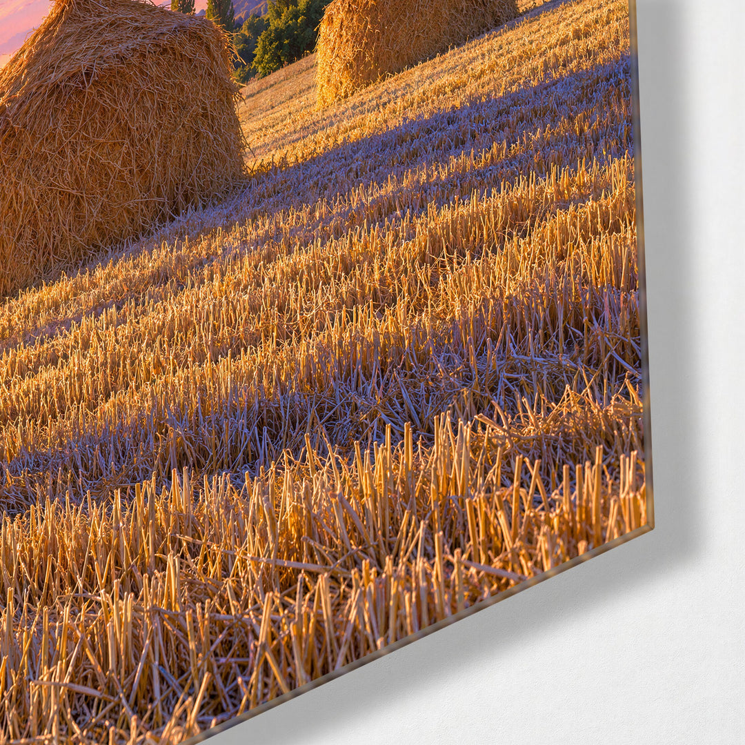 Two Bales, Late Light glass wall art, corner view