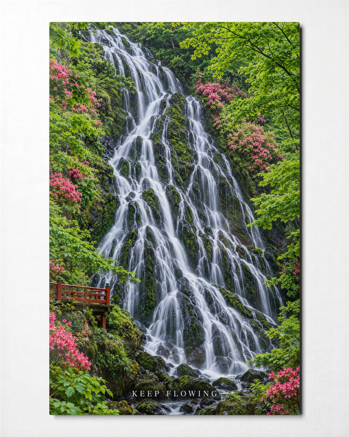 Moss and Moving Water glass wall art, front view