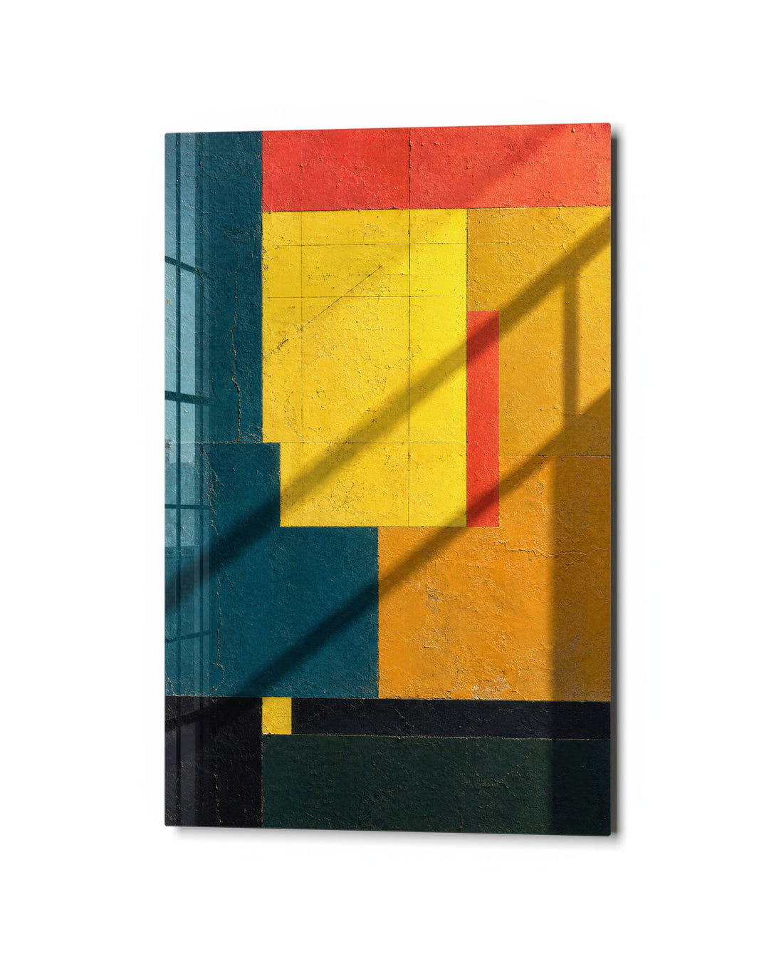 Shadows on Painted Squares glass wall art, studio view
