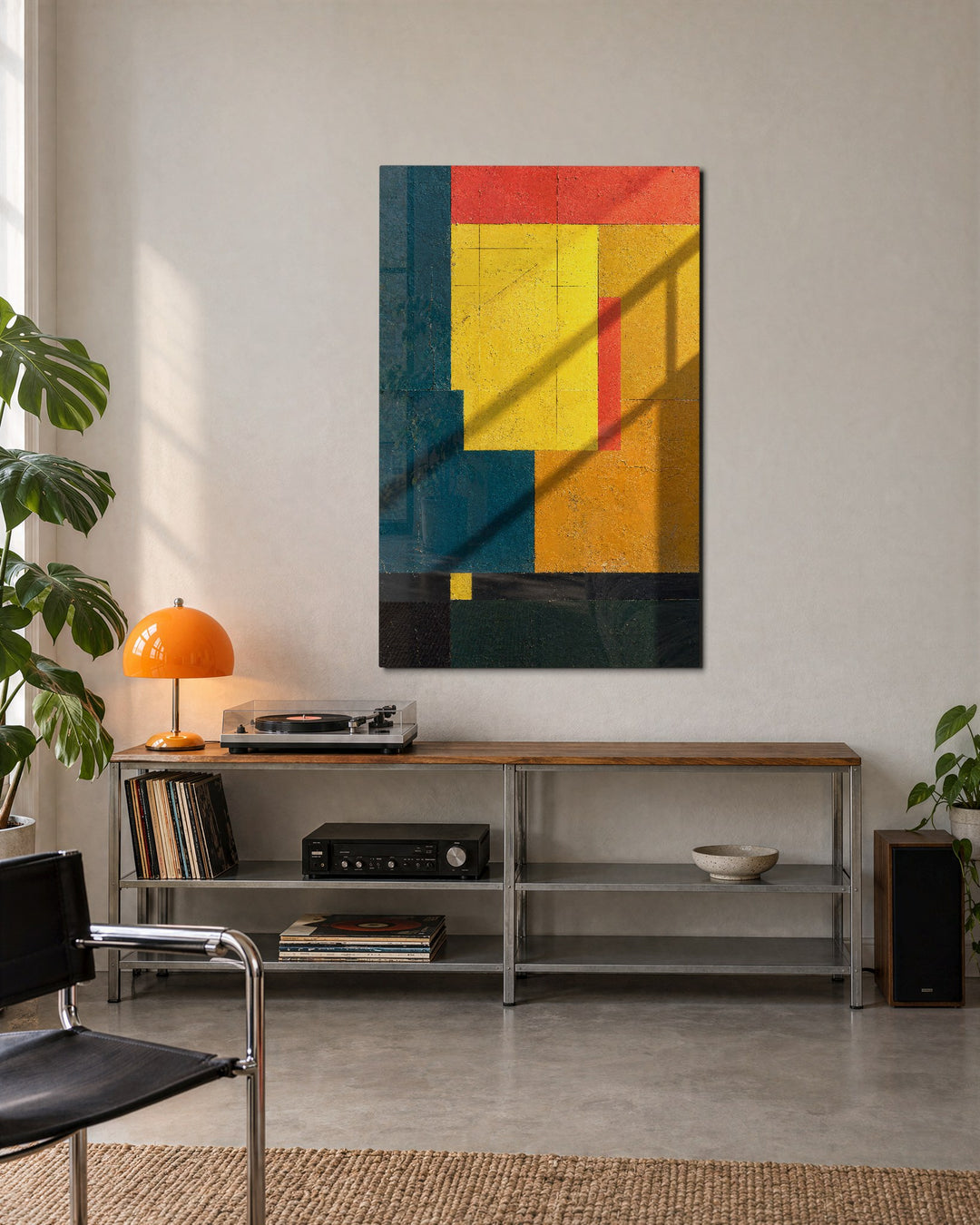 Shadows on Painted Squares glass wall art, lifestyle view