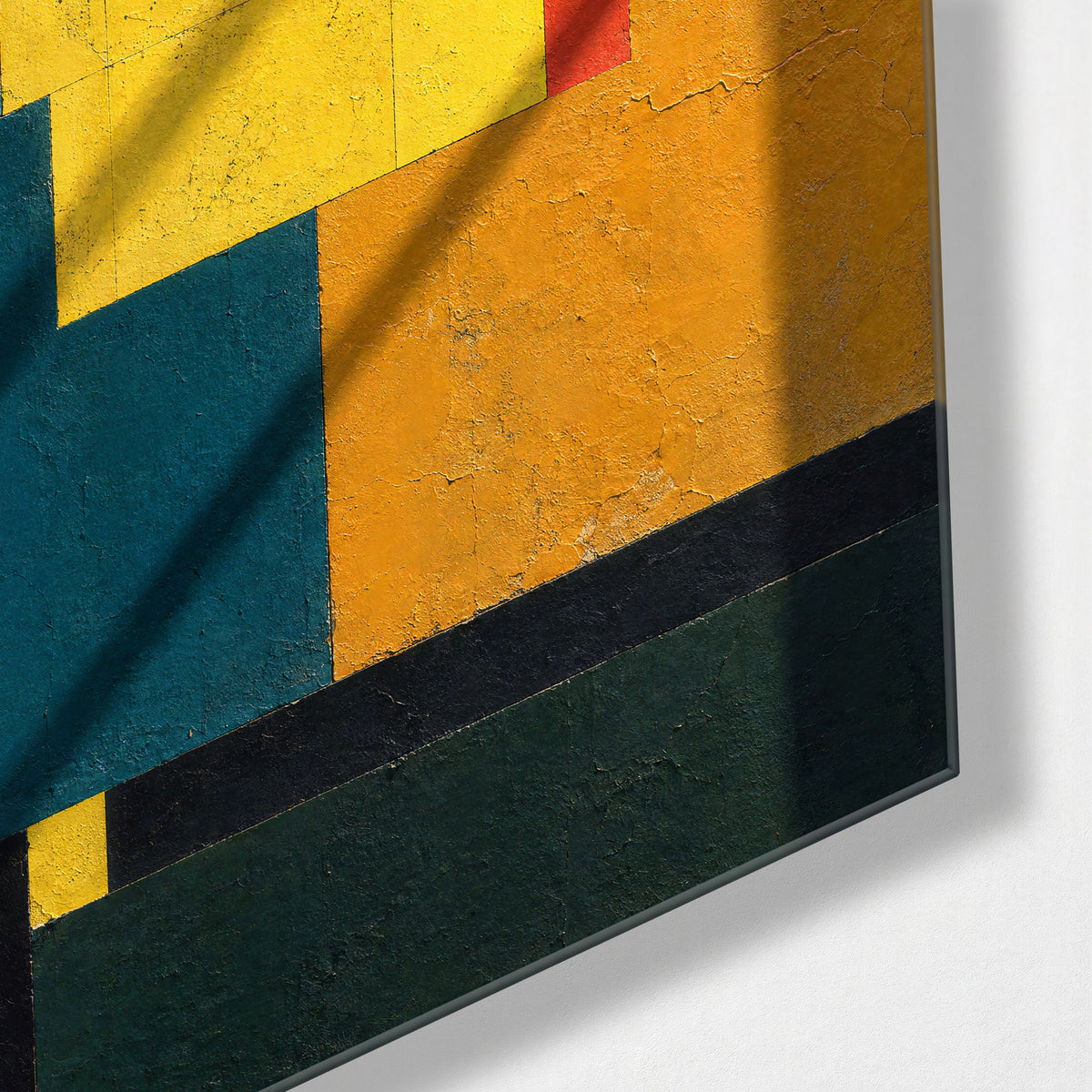 Shadows on Painted Squares glass wall art, corner view
