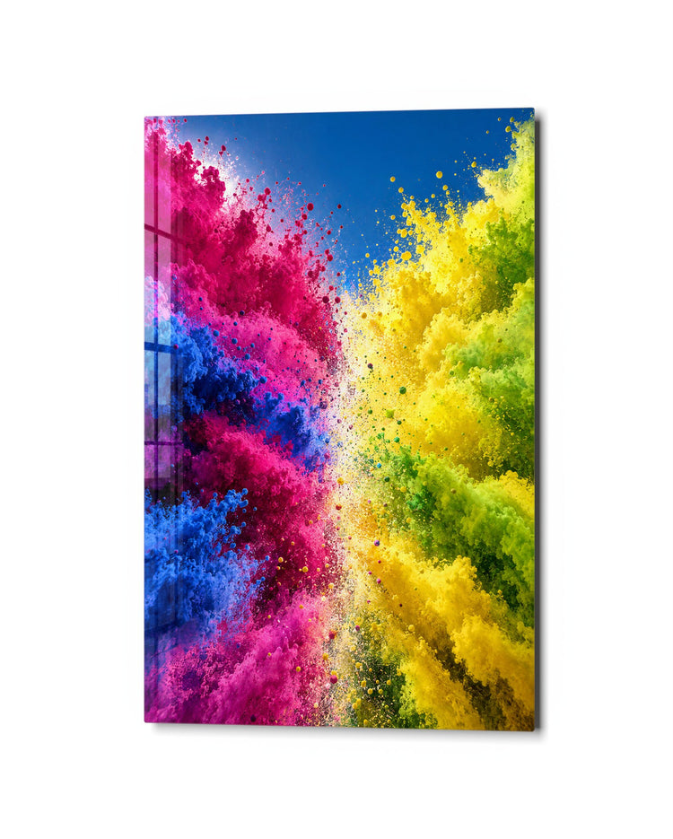 Collision of Colors glass wall art, studio view