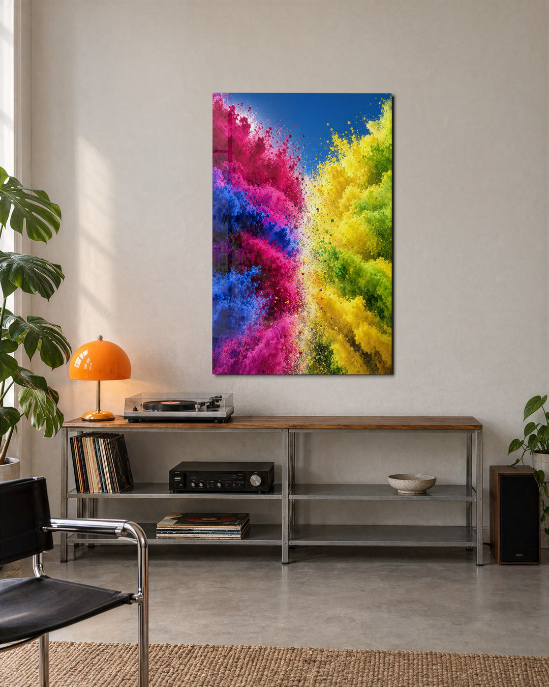 Collision of Colors glass wall art, lifestyle view