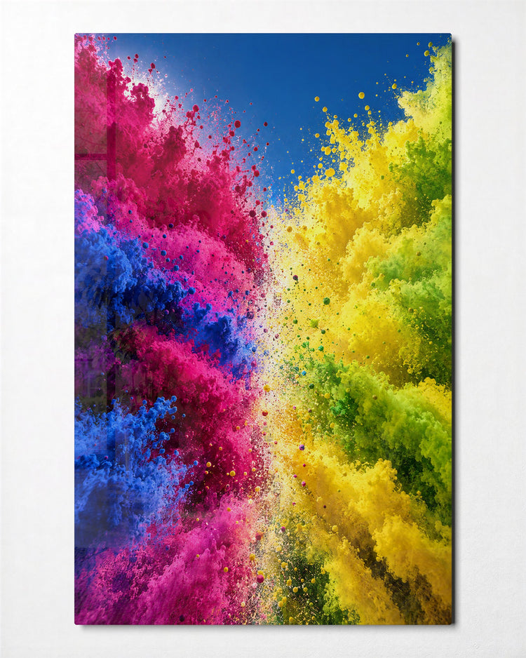 Collision of Colors glass wall art, front view