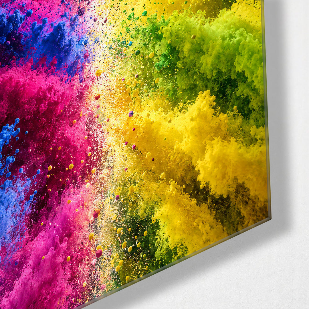 Collision of Colors glass wall art, corner view