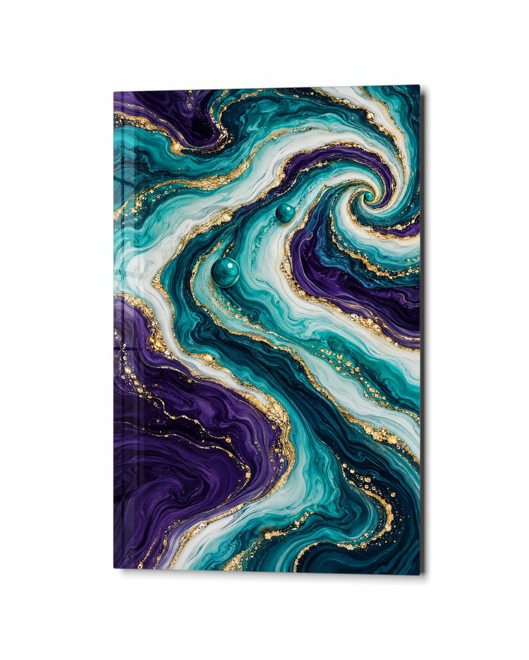 Two Pearls in a Spiral glass wall art, studio view